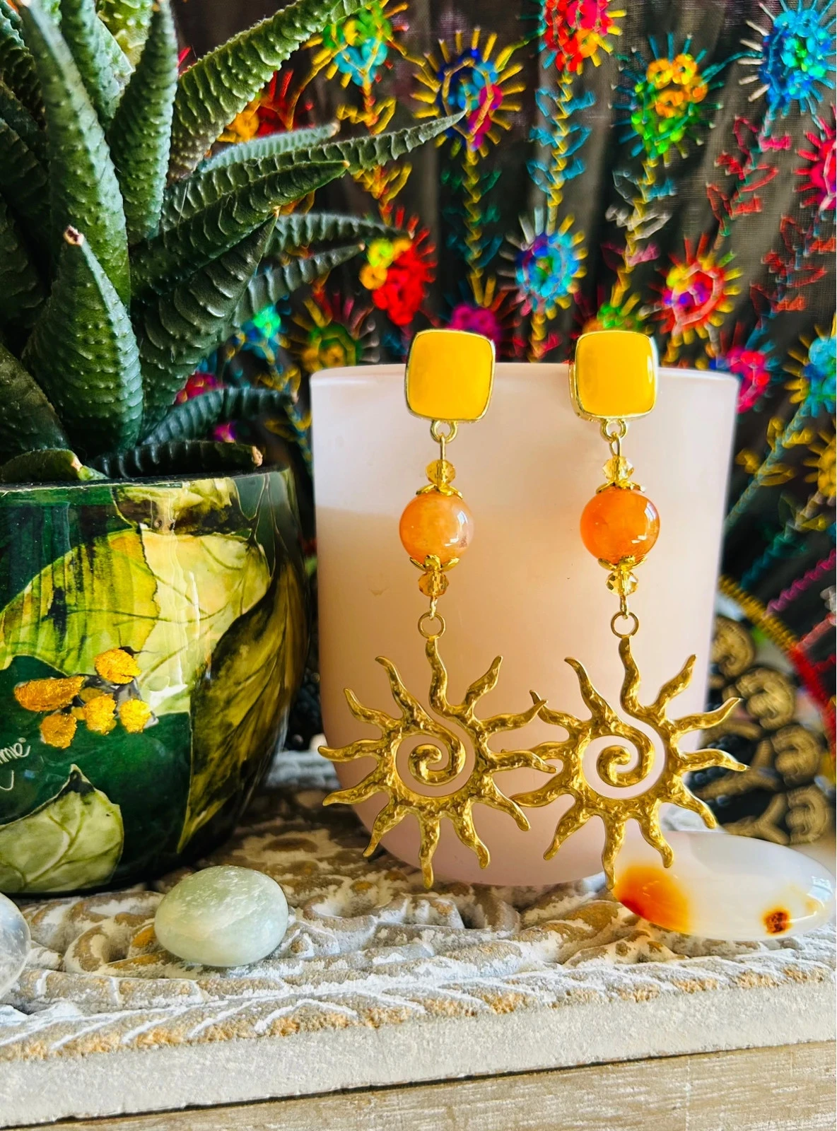 🔸🌞Pendientes de sol y cornalina boho hippie chic de piedra natural Carnelian🌞🔸 – photo 4